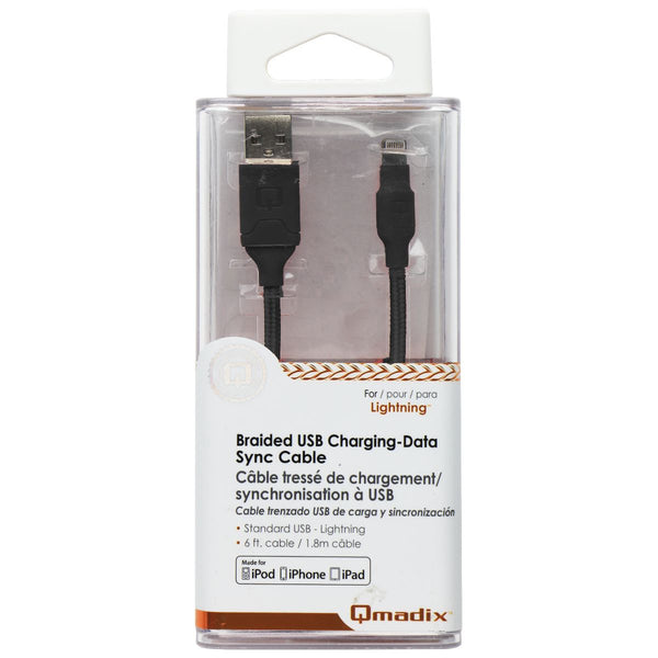 Qmadix (6-Ft) Braided USB to Lightning 8-Pin Charge/Sync Cable - Black