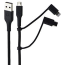 Quikcell 6FT USB-A to Micro USB, USB-C & Lightning 8-Pin Charging Cable - Black