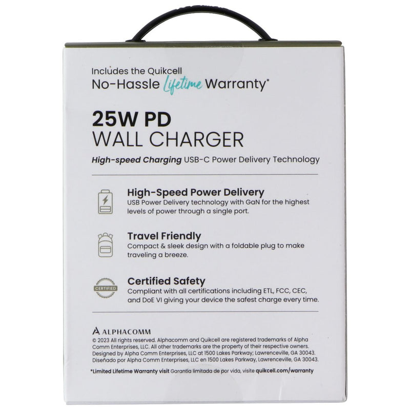 Quikcell (25W) PD Wall Charger USB-C Single Port Adapter (GaN Charging) - Black