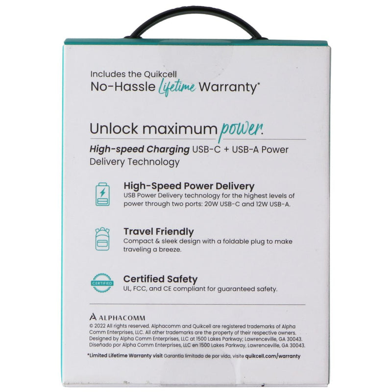 Quikcell 32W Dual Port (USB-C & USB-A) PD Wall Charger - Black