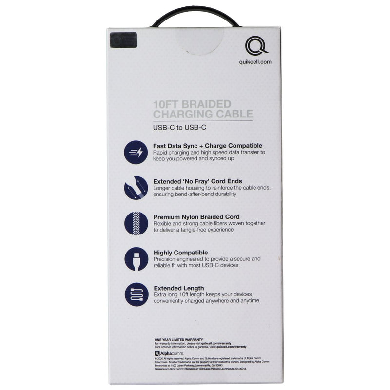 Quikcell 10ft Braided USB-C to USB-C Cable - Black