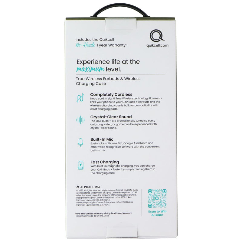 Quikcell QAirBuds+ True Wireless Earbuds with Wireless Charging Case - White