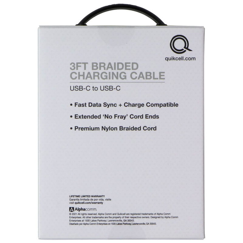 Quikcell 3Ft Braided USB-C to USB-C Cable - Black
