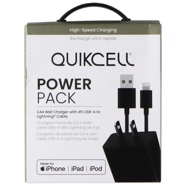 Quikcell Power Pack 2.4A Wall Charger with 4Ft USB-A to Lightning 8-Pin Cable