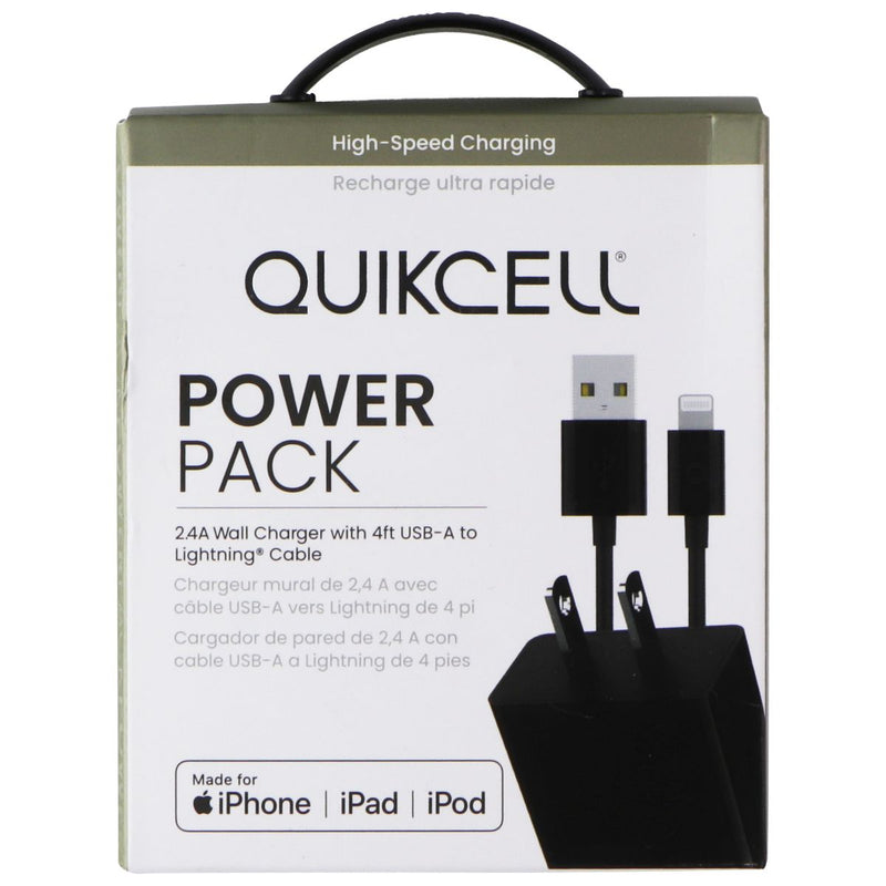 Quikcell Power Pack 2.4A Wall Charger with 4Ft USB-A to Lightning 8-Pin Cable