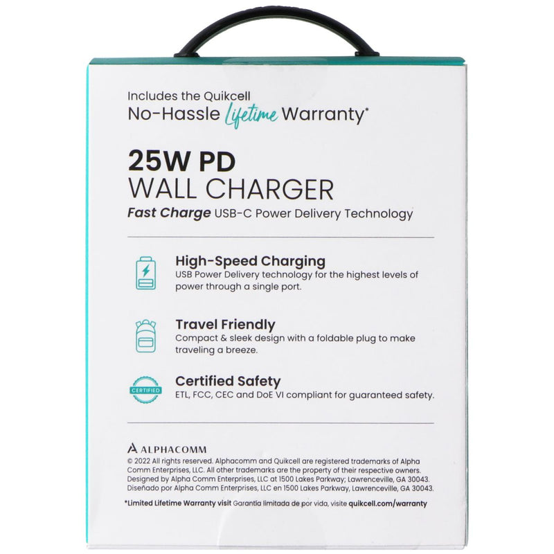 Quikcell (25W) PD Wall Charger USB-C Single Port Adapter - Black