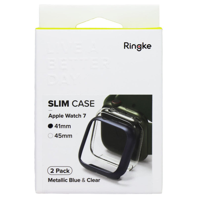 Ringke Slim Case 41mm for Apple Watch 7 - Metallic Blue & Clear (2 Pack)