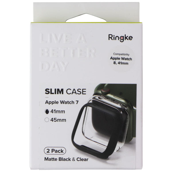 Ringke Slim Case for Apple Watch 9/8/7 (41mm) - Matte Black / Clear (2 Pack)