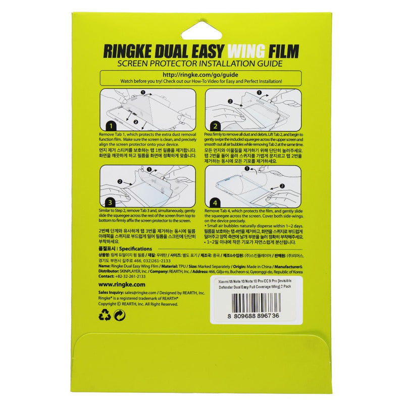 Ringke Dual Easy Wing Screen for Xiaomi Mi Note 10/Note 10 Pro/CC 9 Pro - 2 Pack