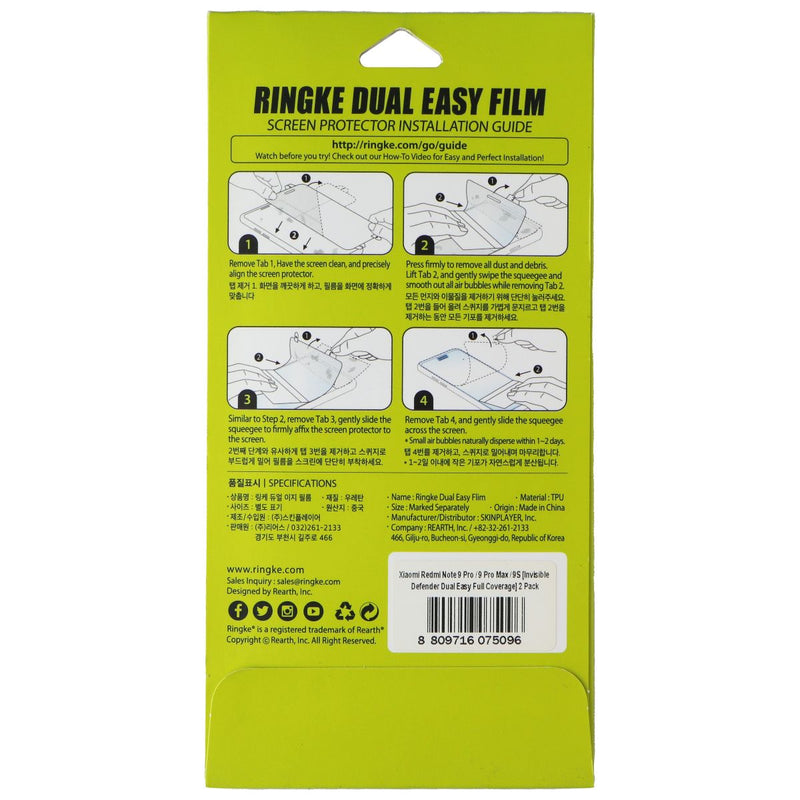Ringke Dual Easy Film for Xiaomi Redmi Note 9 Pro/9 Pro Max/9 - (2 Pack)