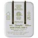S. Simple (60W) Dual USB-C GaN Powered Folding Wall Charger - White (581231)