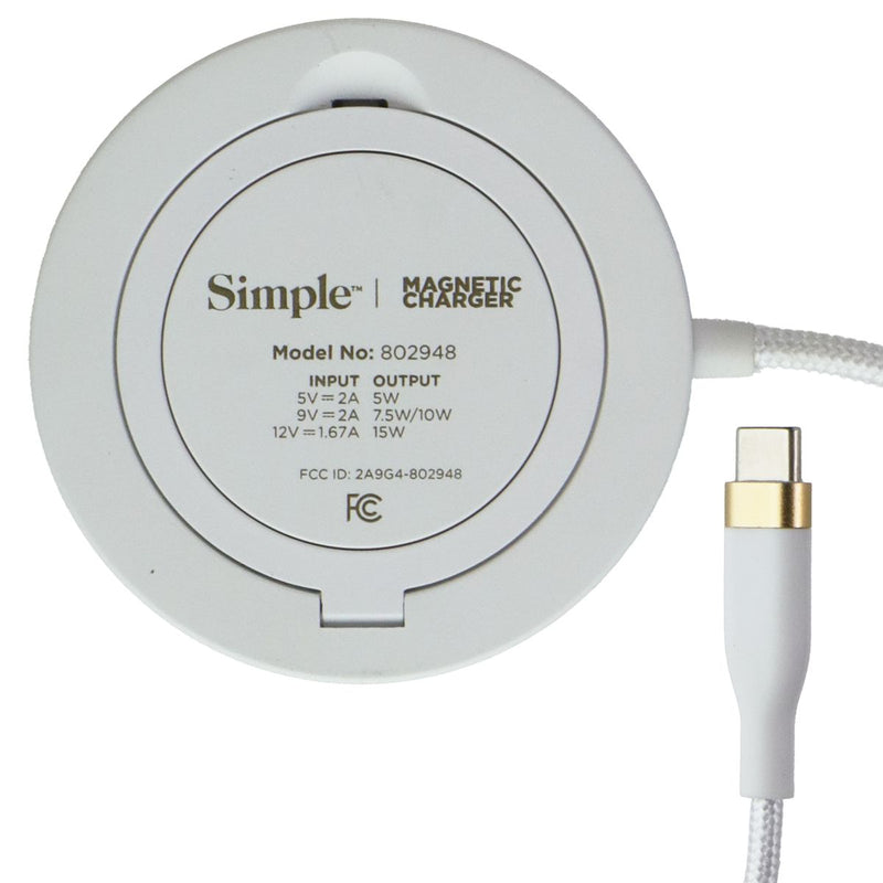 Simple (15W) USB-C Wired Magnetic Charging Pad w/Integrated Stand - White/Silver
