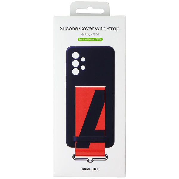 Samsung Silicone Cover with Strap for Galaxy A73 5G - Navy Blue / Orange
