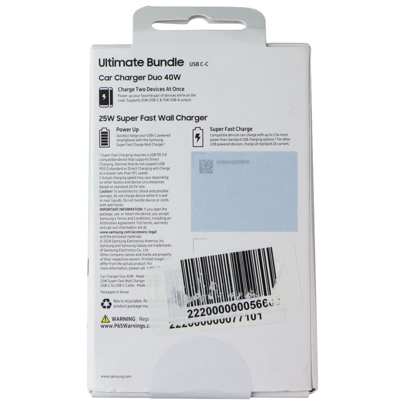 Samsung Ultimate Bundle Car Duo 40W + 25W Wall + 2 USB-C to USB-C Cables - Black