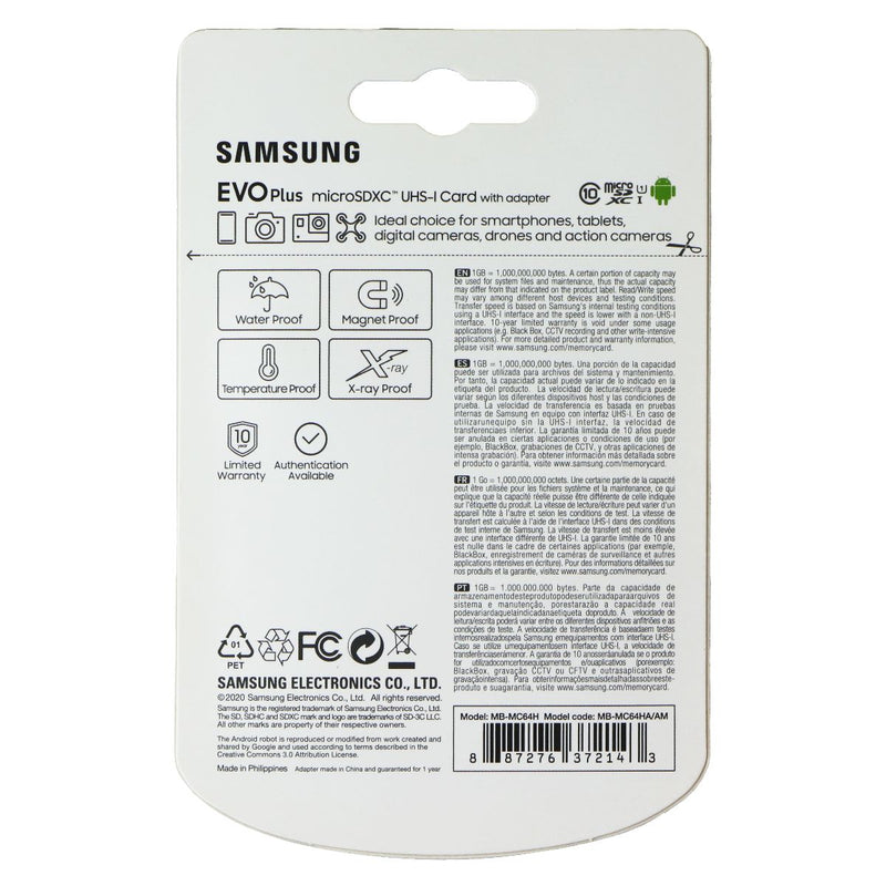Samsung Evo Plus MicroSDXC UHS-I Memory Card with SD Adapter - 64GB