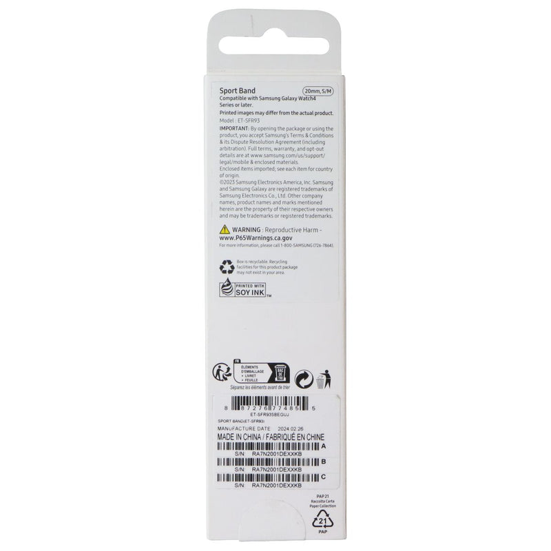 Samsung Sport Band for Galaxy Watch 6/5/4 (ET-DFR93SBEGUJ) 20mm S/M - Graphite