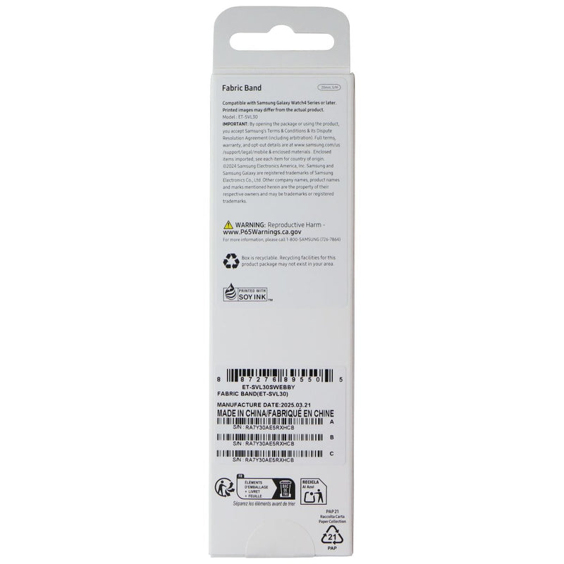 Samsung One Click Fabric Band for Galaxy Watch 4 - White (20mm, S/M)