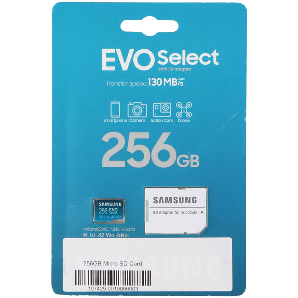 Samsung EVO Select 256GB (130MB/S) MicroSDXC Card with SD Adapter