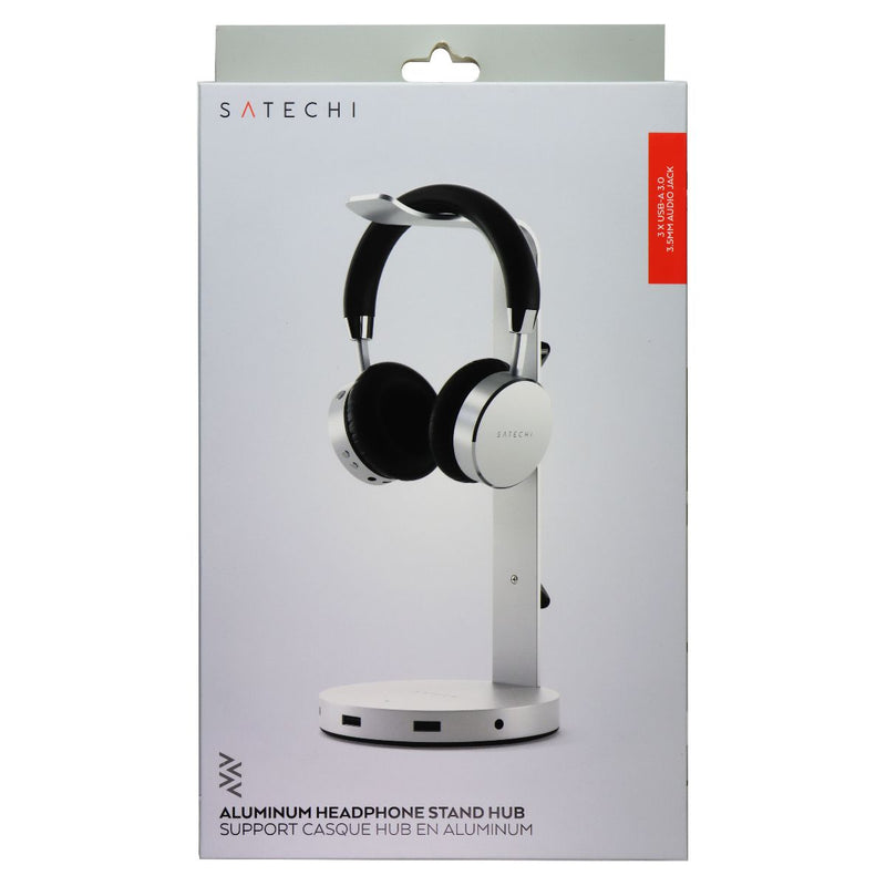 SATECHI Aluminum Headphone Stand Hub with 3 USB 3.0 Ports & 3.5mm - Silver