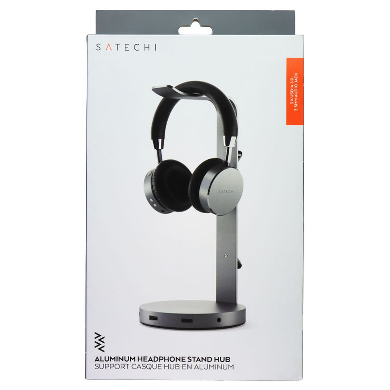 SATECHI Aluminum Headphone Stand Hub with 3 USB 3.0 Ports & 3.5mm - Space Gray