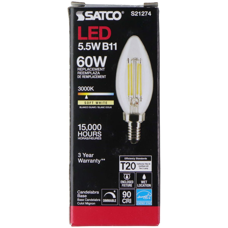 SATCO 60W/5.5W B11 Soft White 15,000 Hour LED Light Bulb (S21274)