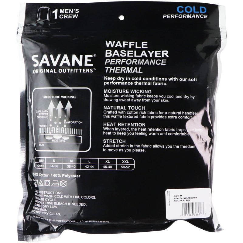 Savane Cold Performance Men's Crew Waffle Basslayer Thermal - (M) Black