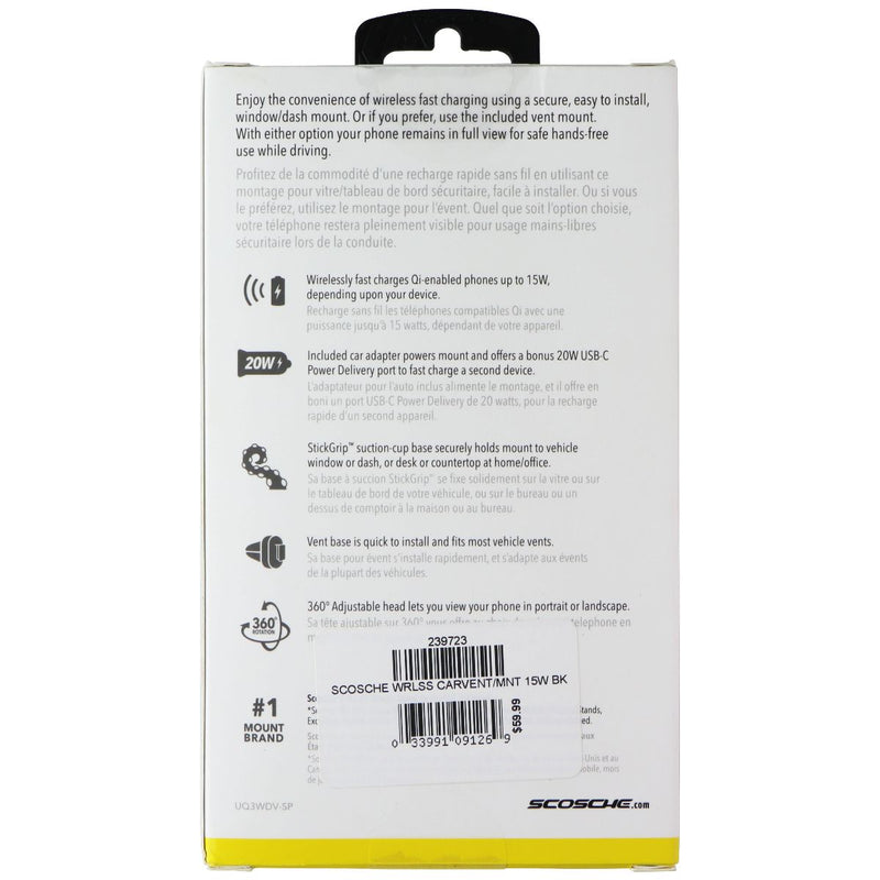 Scosche StuckUp Qi Wireless Charging Phone Mount for Window/Dash/Vent (UQ3WDV)