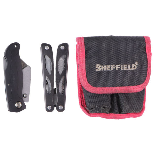 Sheffield 12-in-1 Folding Multi Tool and Folding Boxcutter Combo Set with Sheath