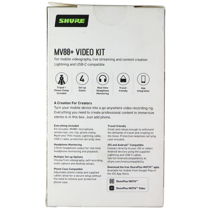 Shure MV88+ Video Kit Microphone & Tripod for Mobile Videography & Streaming