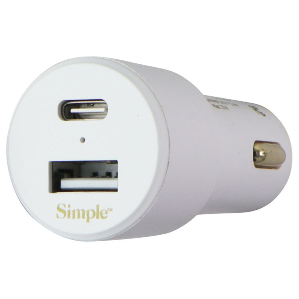 Simple Power Series 20W Dual Port USB-C & USB-A Car Charger - White