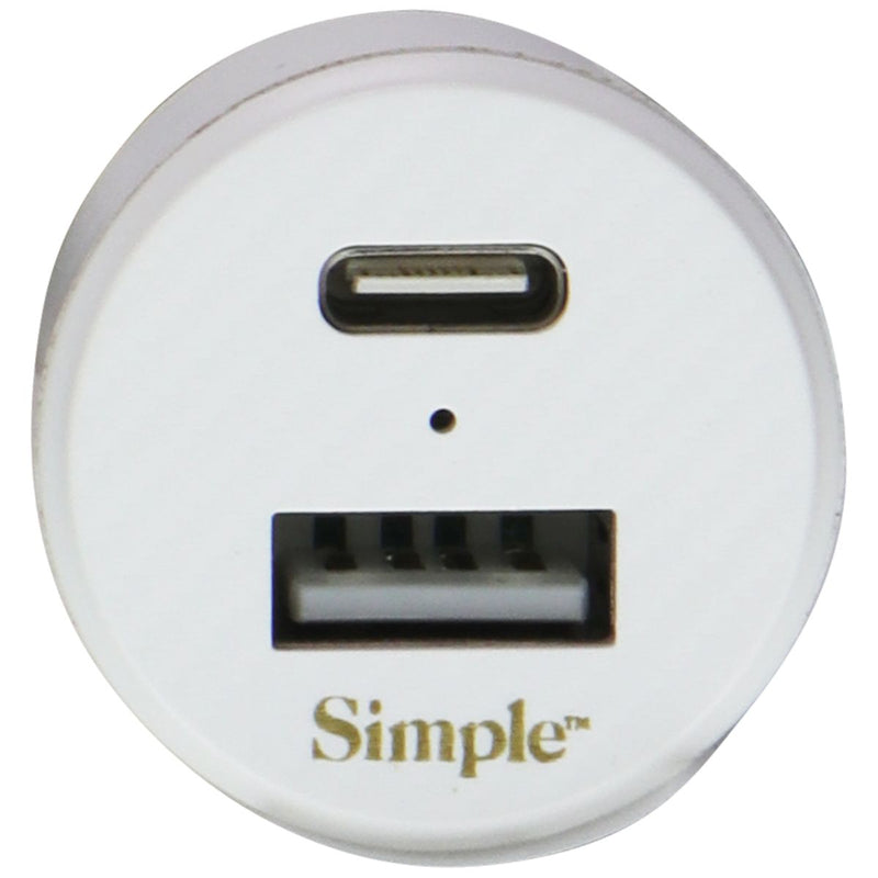 Simple Power Series 20W Dual Port USB-C & USB-A Car Charger - White