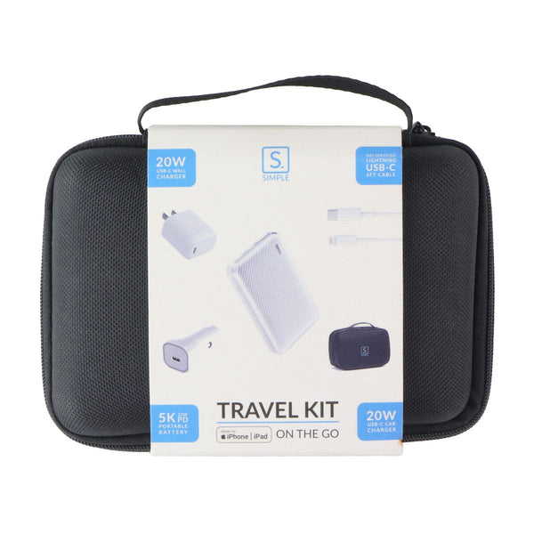 Simple Travel Kit (Wall + Car Chargers/5K Portable Battery/USB-C to 8-Pin Cable)