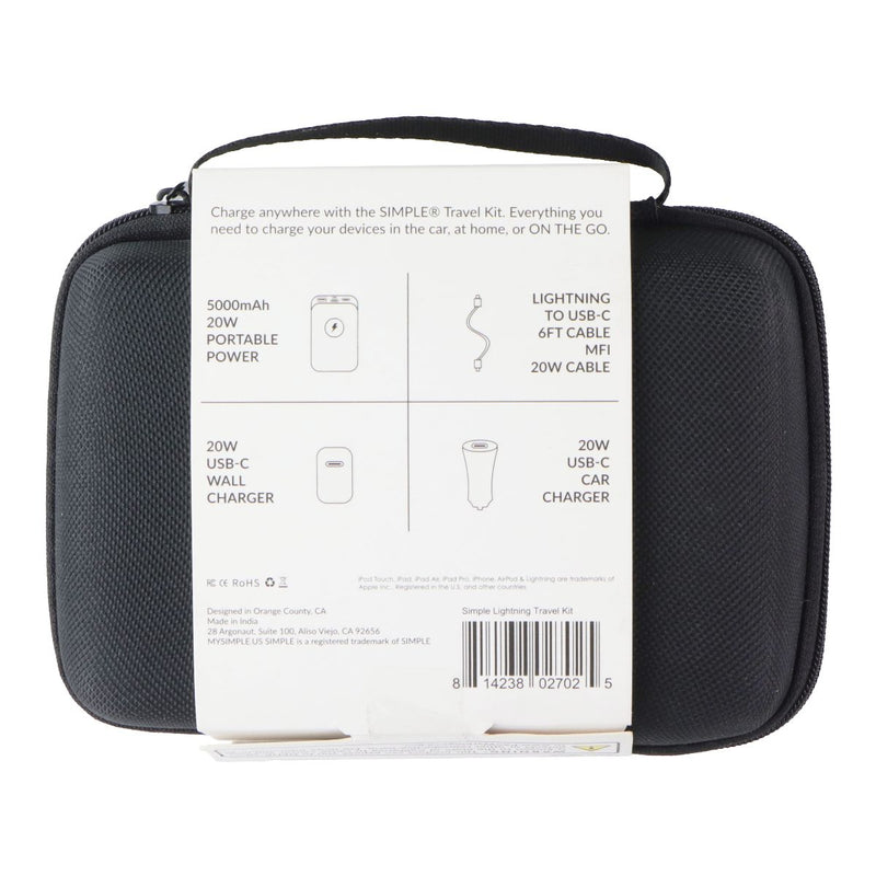 Simple Travel Kit (Wall + Car Chargers/5K Portable Battery/USB-C to 8-Pin Cable)