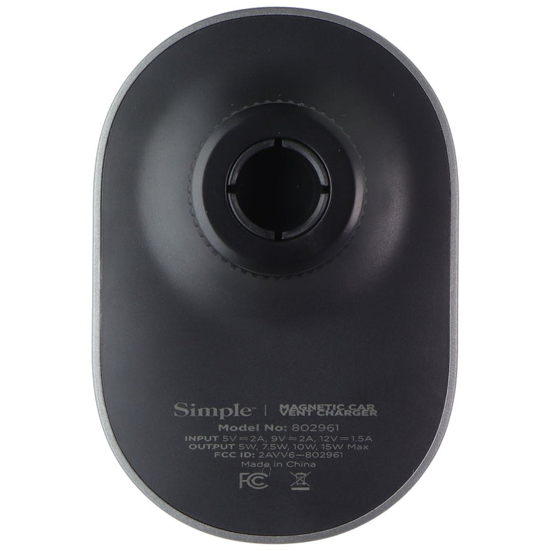 Simple POWER Magnetic Car Vent Charger for Qi/MagSafe Devices - Black