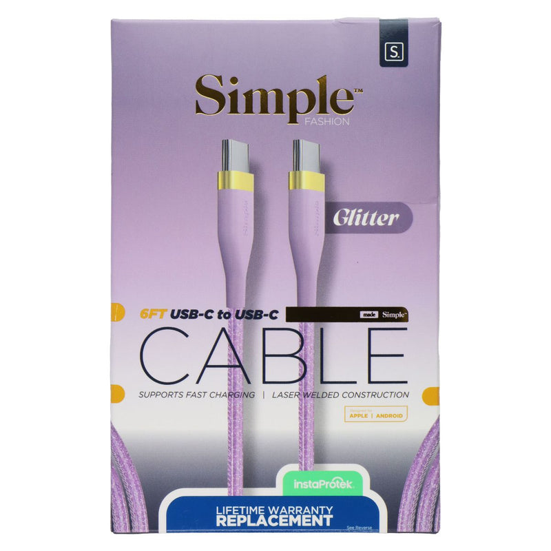 Simple Fashion Series 6FT USB-C to USB-C Cable - Purple Glitter