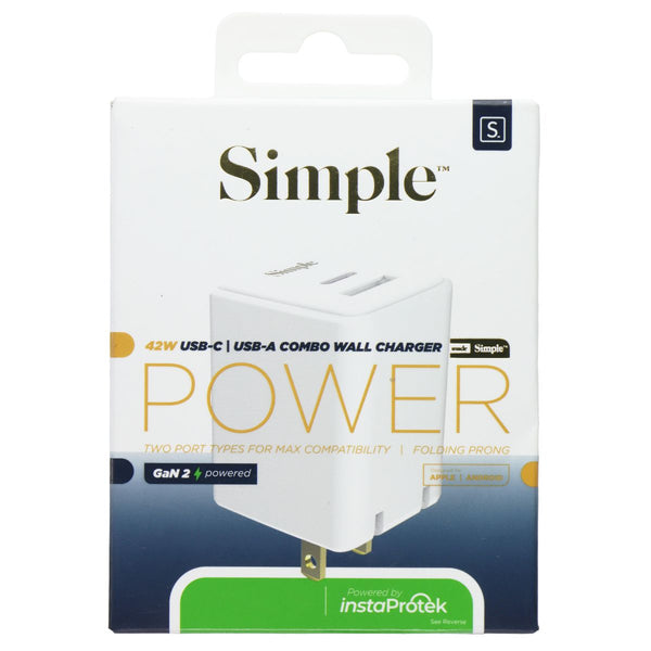 Simple 42W USB-C & USB-A Combo Wall Charger - White
