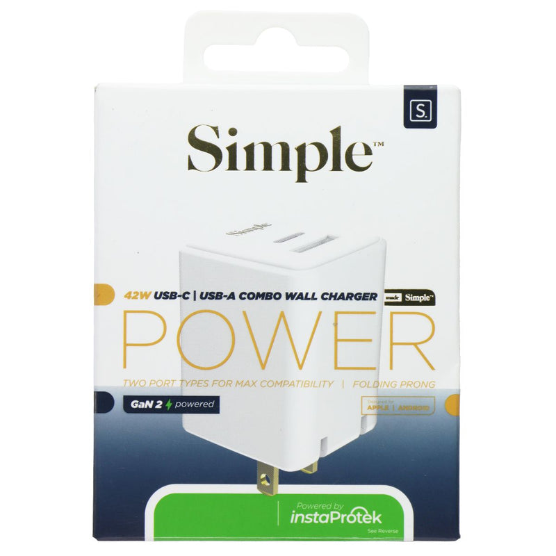 Simple 42W USB-C & USB-A Combo Wall Charger - White