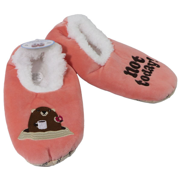Snoozies Womens Not Today Groundhog Slippers - (7/8) Medium