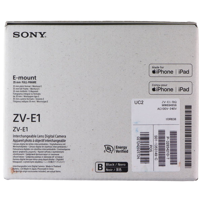 Sony Alpha ZV-E1 Full-Frame Interchangeable Lens Mirrorless Camera (Body Only)