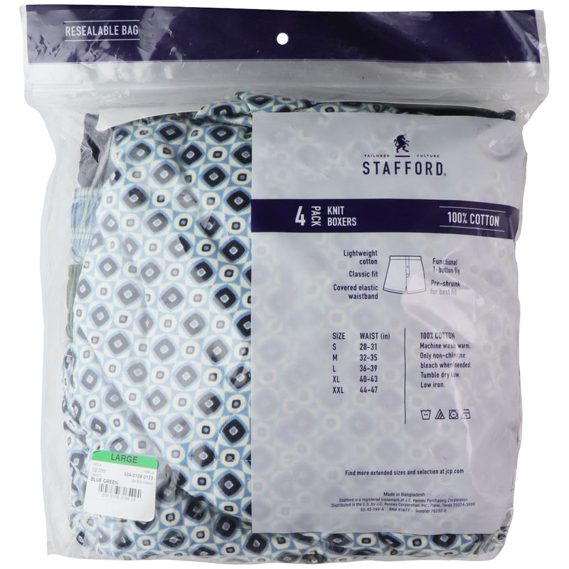 Stafford Comfort Knit Boxer 100% Cotton - Blue Green (L) (4 Pack)