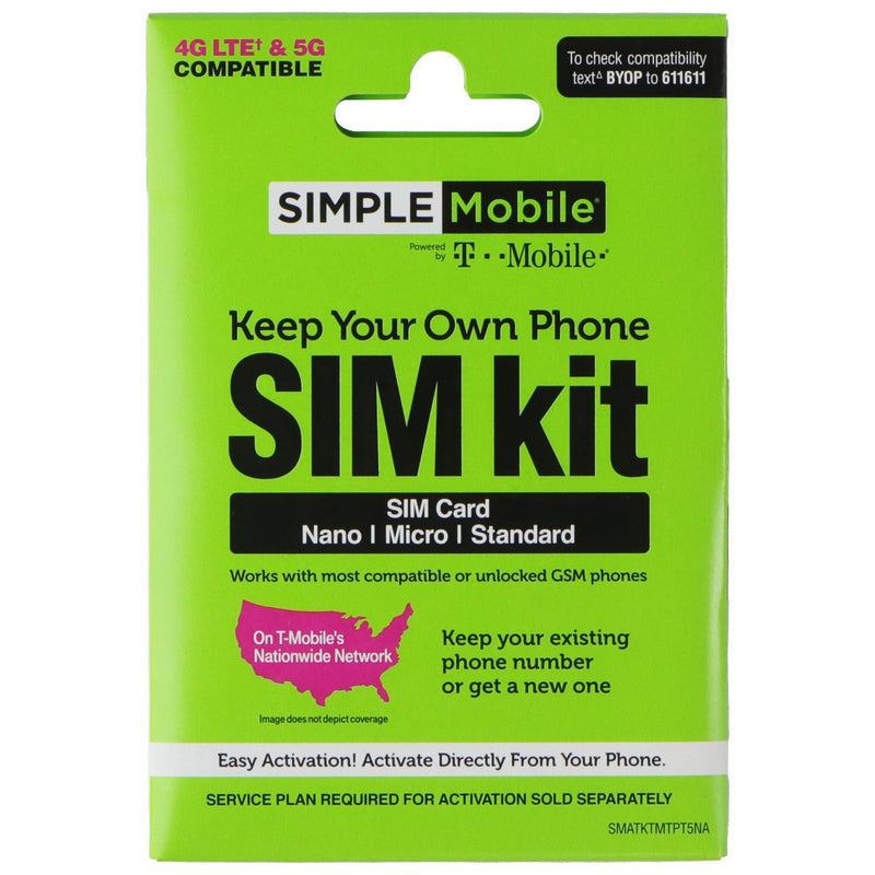 Simple Mobile T-Mobile SIM Card Kit for Smartphones (Nano/Micro/Standard)