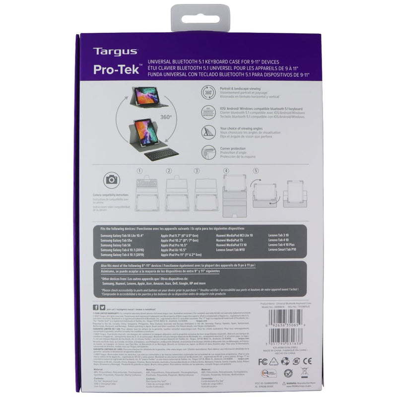 Targus Pro-Tek Universal Bluetooth 5.1 Keyboard Case for 9-11-inch Tablets