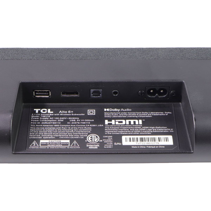 TCL Alto 6+ Soundbar (TS6110-NA) - Black (Soundbar Only - No Subwoofer**)