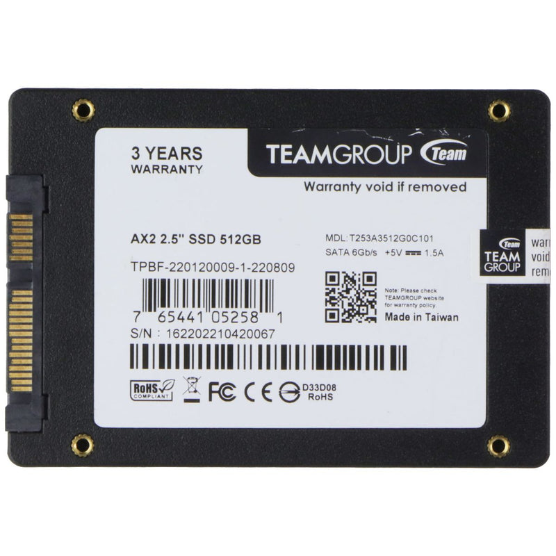 TEAMGROUP AX2 512GB 3D NAND TLC 2.5 Inch SATA III Internal SSD (T253A3512G0C101)