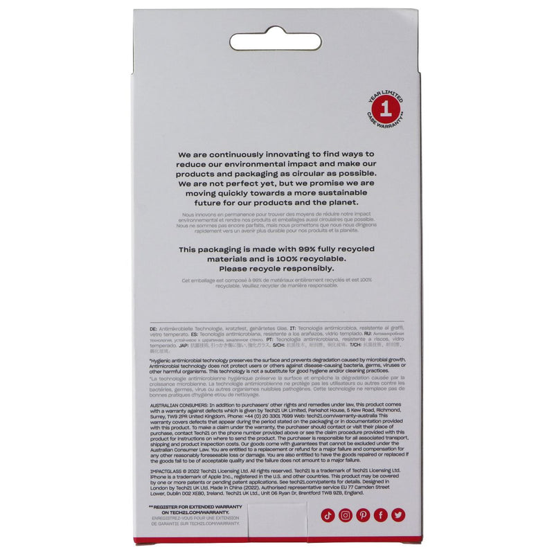 Tech21 Impact Glass Screen Protector for Apple iPhone 14 Plus - Clear