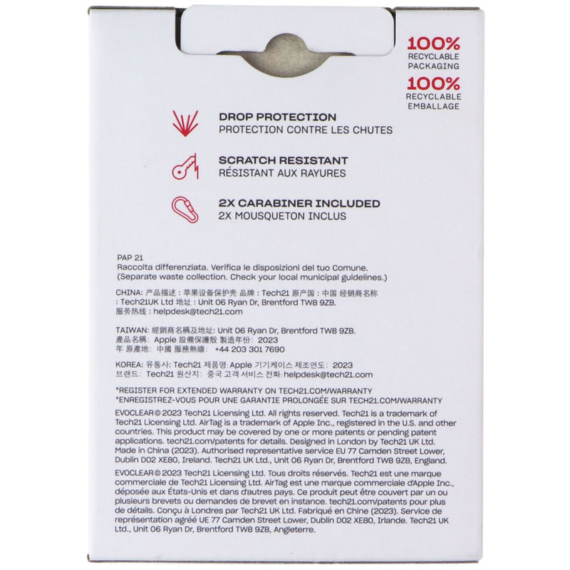 Tech21 EvoClear Cases with Carabiners for Apple AirTag - Clear (Pack of 2)