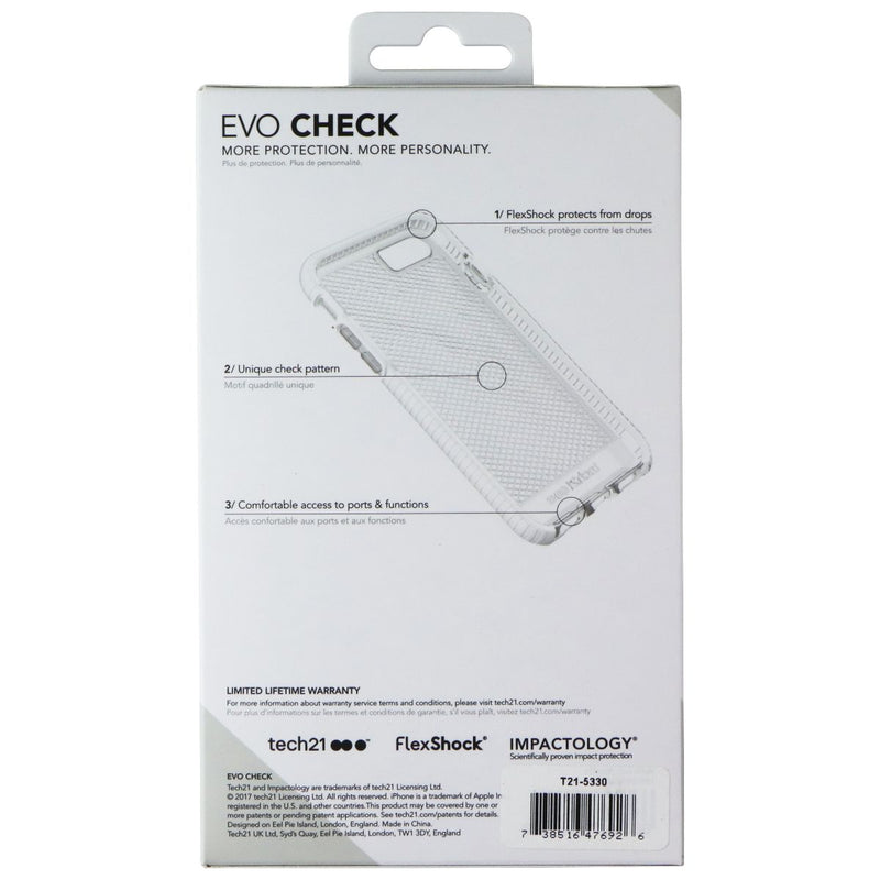 Tech21 Evo Check Series Flexible Gel Case Cover Apple iPhone 8 7 - Clear / White