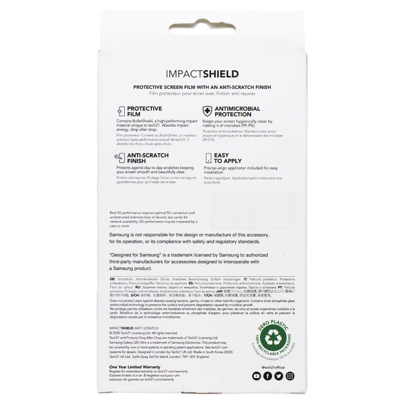 Tech21 Impact Shield Series Screen Protector for Samsung Galaxy S20 Ultra