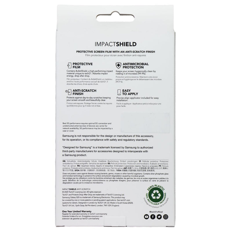 Tech21 Impact Shield Protective Film for Samsung Galaxy S20