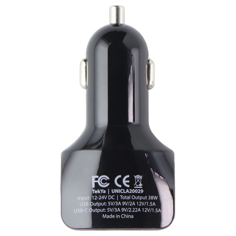 TekYa 38W Dual Port Car Charger Head with USB-C PD - Black